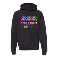 Fight Cancer In All Color Feather Breast Cancer Awareness Premium Hoodie