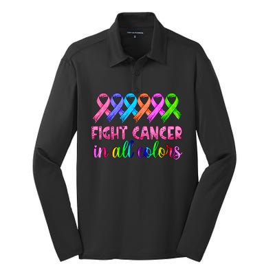 Fight Cancer In All Color Feather Breast Cancer Awareness Silk Touch Performance Long Sleeve Polo