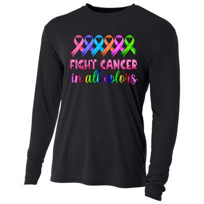 Fight Cancer In All Color Feather Breast Cancer Awareness Cooling Performance Long Sleeve Crew