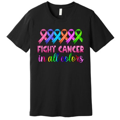 Fight Cancer In All Color Feather Breast Cancer Awareness Premium T-Shirt