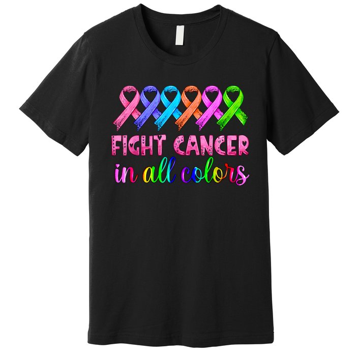 Fight Cancer In All Color Feather Breast Cancer Awareness Premium T-Shirt