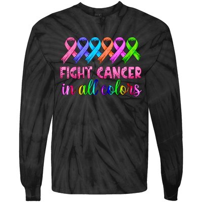 Fight Cancer In All Color Feather Breast Cancer Awareness Tie-Dye Long Sleeve Shirt