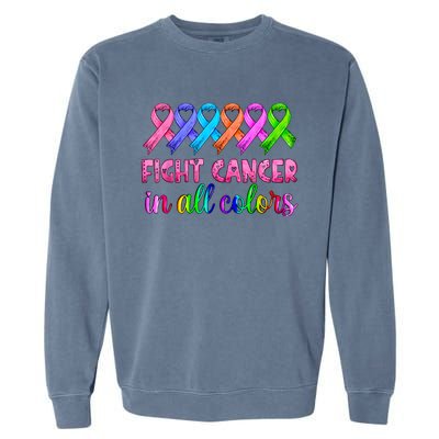 Fight Cancer In All Color Feather Breast Cancer Awareness Garment-Dyed Sweatshirt