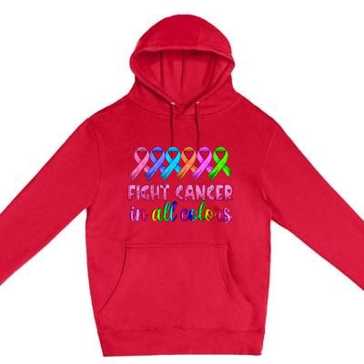 Fight Cancer In All Color Feather Breast Cancer Awareness Premium Pullover Hoodie