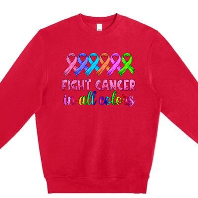 Fight Cancer In All Color Feather Breast Cancer Awareness Premium Crewneck Sweatshirt