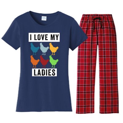 Funny Chicken I Love My Ladies, Funny Backyard Chickens Women's Flannel Pajama Set