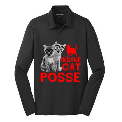 Funny Cat Insane Cat Posse Silk Touch Performance Long Sleeve Polo