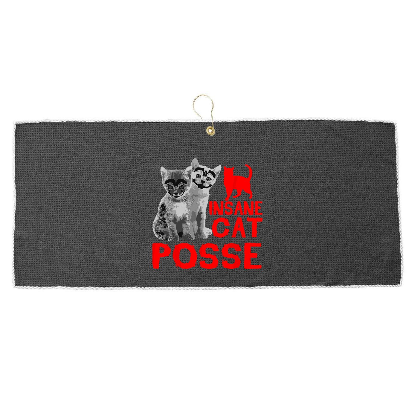 Funny Cat Insane Cat Posse Large Microfiber Waffle Golf Towel