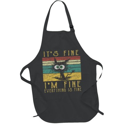 Funny Ca, It's Fine I'm Fine Everything Is Fine Cat Full-Length Apron With Pockets