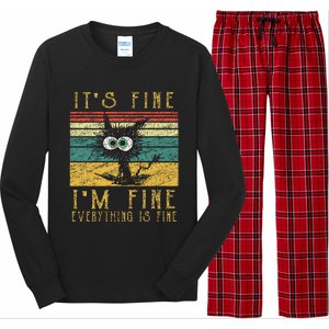 Funny Cat It's Fine I'm Fine Everything Is Fine Cat Long Sleeve Pajama Set