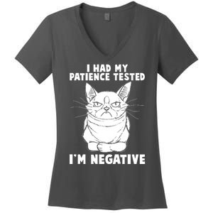 Funny Cat I Had My Patience Tested I'm Negative Women's V-Neck T-Shirt