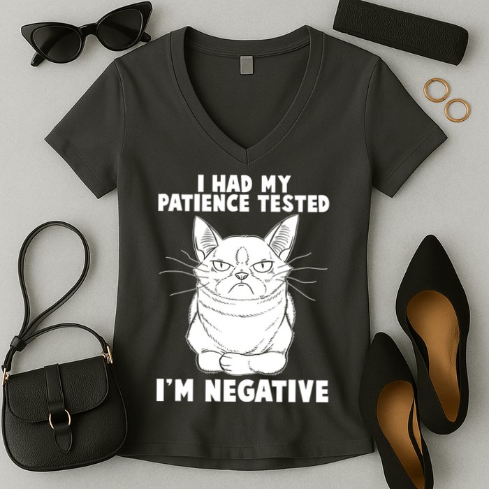 Funny Cat I Had My Patience Tested I'm Negative Women's V-Neck T-Shirt