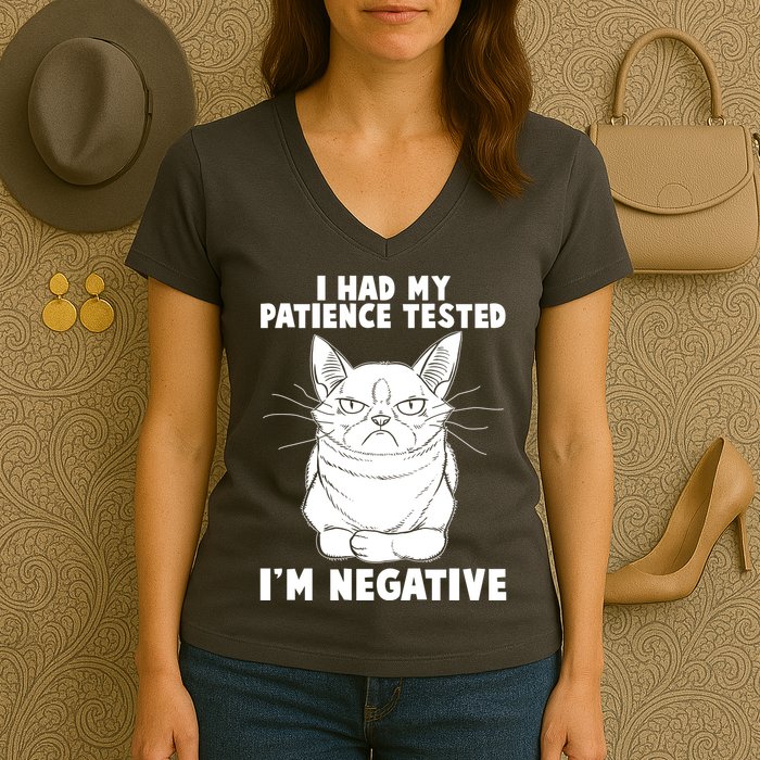 Funny Cat I Had My Patience Tested I'm Negative Women's V-Neck T-Shirt