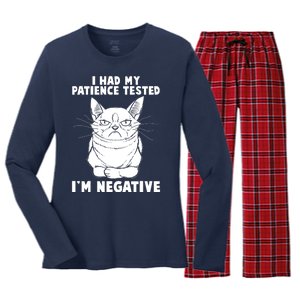 Funny Cat I Had My Patience Tested I'm Negative Women's Long Sleeve Flannel Pajama Set 