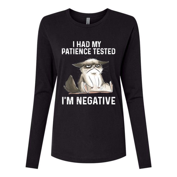 Funny Cat I Had My Patience Tested I'm NEGATIVE Womens Cotton Relaxed Long Sleeve T-Shirt