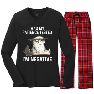 Funny Cat I Had My Patience Tested I'm NEGATIVE Women's Long Sleeve Flannel Pajama Set 