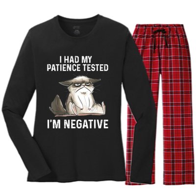 Funny Cat I Had My Patience Tested I'm NEGATIVE Women's Long Sleeve Flannel Pajama Set 