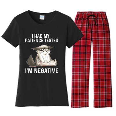 Funny Cat I Had My Patience Tested I'm NEGATIVE Women's Flannel Pajama Set