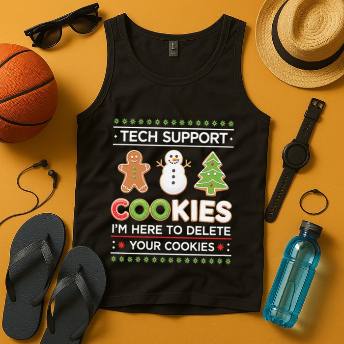 Funny Christmas I’M Here To Delete Your Cookies Techsupport Tank Top