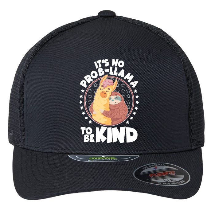 Funny Cute It's No ProbLlama To Be Kind Flexfit Unipanel Trucker Cap
