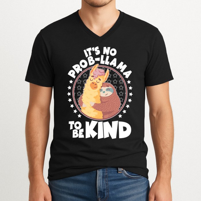 Funny Cute It's No ProbLlama To Be Kind V-Neck T-Shirt