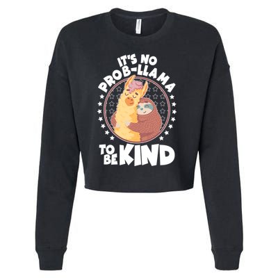 Funny Cute It's No ProbLlama To Be Kind Cropped Pullover Crew