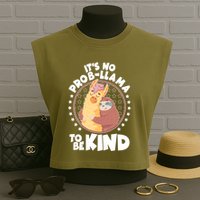 Funny Cute It's No ProbLlama To Be Kind Garment-Dyed Women's Muscle Tee