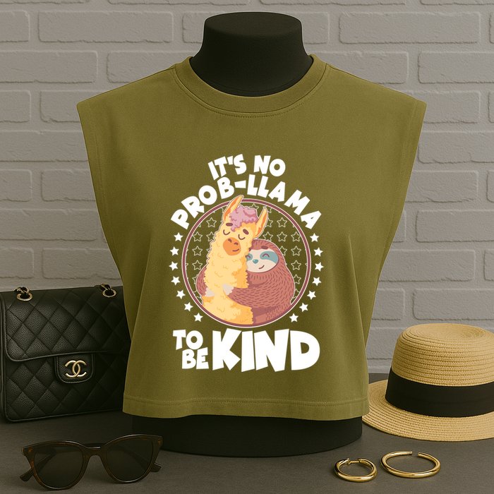 Funny Cute It's No ProbLlama To Be Kind Garment-Dyed Women's Muscle Tee