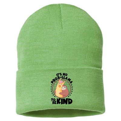 Funny Cute It's No ProbLlama To Be Kind Sustainable Knit Beanie