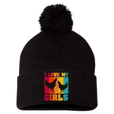 Funny Chicken I Love My Girls Poultry Chicken Farmer Gift Pom Pom 12in Knit Beanie