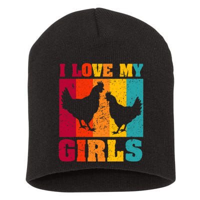 Funny Chicken I Love My Girls Poultry Chicken Farmer Gift Short Acrylic Beanie