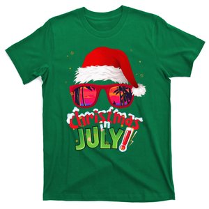 Funny Christmas in July Summer Santa Sunglasses Xmas T-Shirt