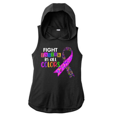 Fight Cancer In All Colors Awareness Ribbons Ladies PosiCharge Tri-Blend Wicking Draft Hoodie Tank