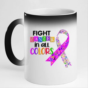 Fight Cancer In All Colors Awareness Ribbons 11oz Black Color Changing Mug