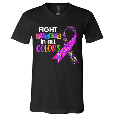 Fight Cancer In All Colors Awareness Ribbons V-Neck T-Shirt