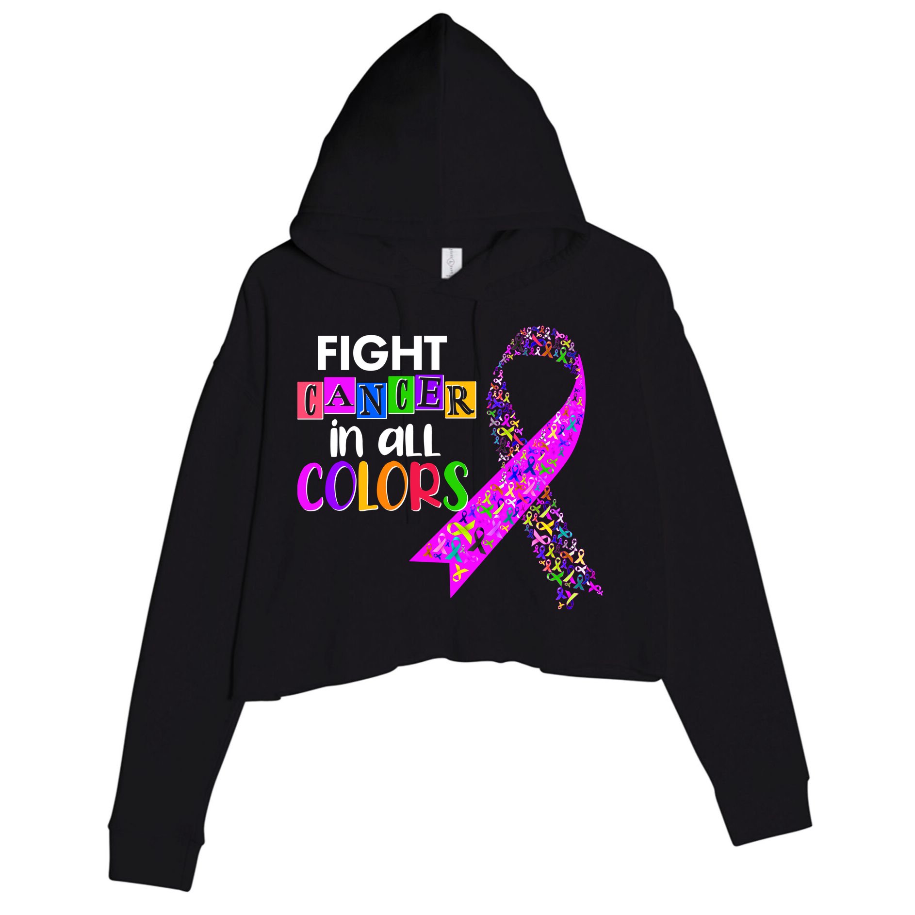 Fight Cancer In All Colors Awareness Ribbons Crop Fleece Hoodie