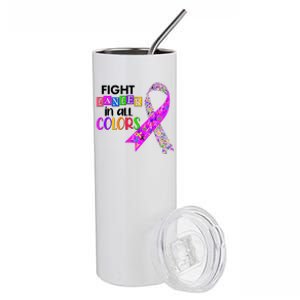 Fight Cancer In All Colors Awareness Ribbons Stainless Steel Tumbler