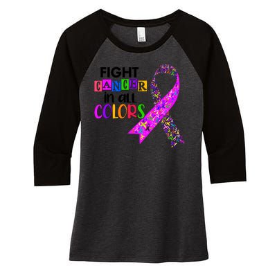 Fight Cancer In All Colors Awareness Ribbons Women's Tri-Blend 3/4-Sleeve Raglan Shirt