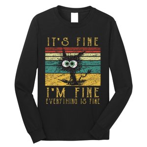 Funny Cat Its Fine Im Fine Everything Is Fine Cat Long Sleeve Shirt