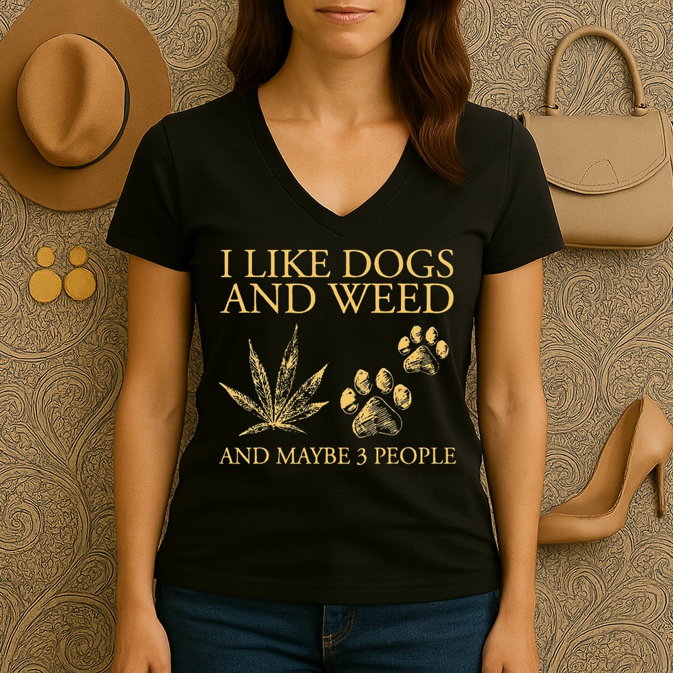 Funny Cannabis I Like Dogs And Weed And Maybe 3 People Gift Women's V-Neck T-Shirt