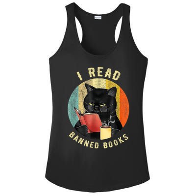 Funny Cat I Read Banned Books Bookworms Loves Reading Books Ladies PosiCharge Competitor Racerback Tank