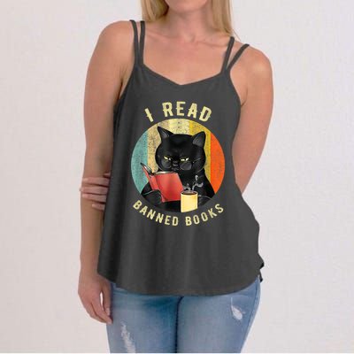 Funny Cat I Read Banned Books Bookworms Loves Reading Books Women's Strappy Tank