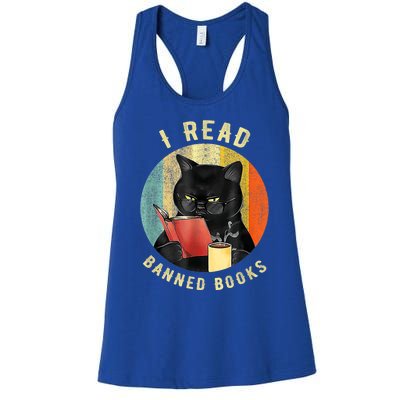 Funny Cat I Read Banned Books Bookworms Loves Reading Books Women's Racerback Tank