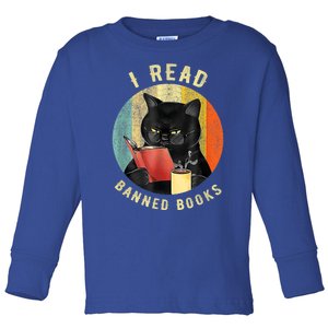 Funny Cat I Read Banned Books Bookworms Loves Reading Books Toddler Long Sleeve Shirt