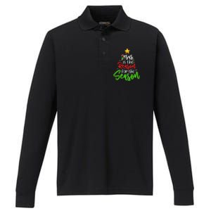 Funny Christian Jesus The Reason Christmas Stocking Stuffer Performance Long Sleeve Polo