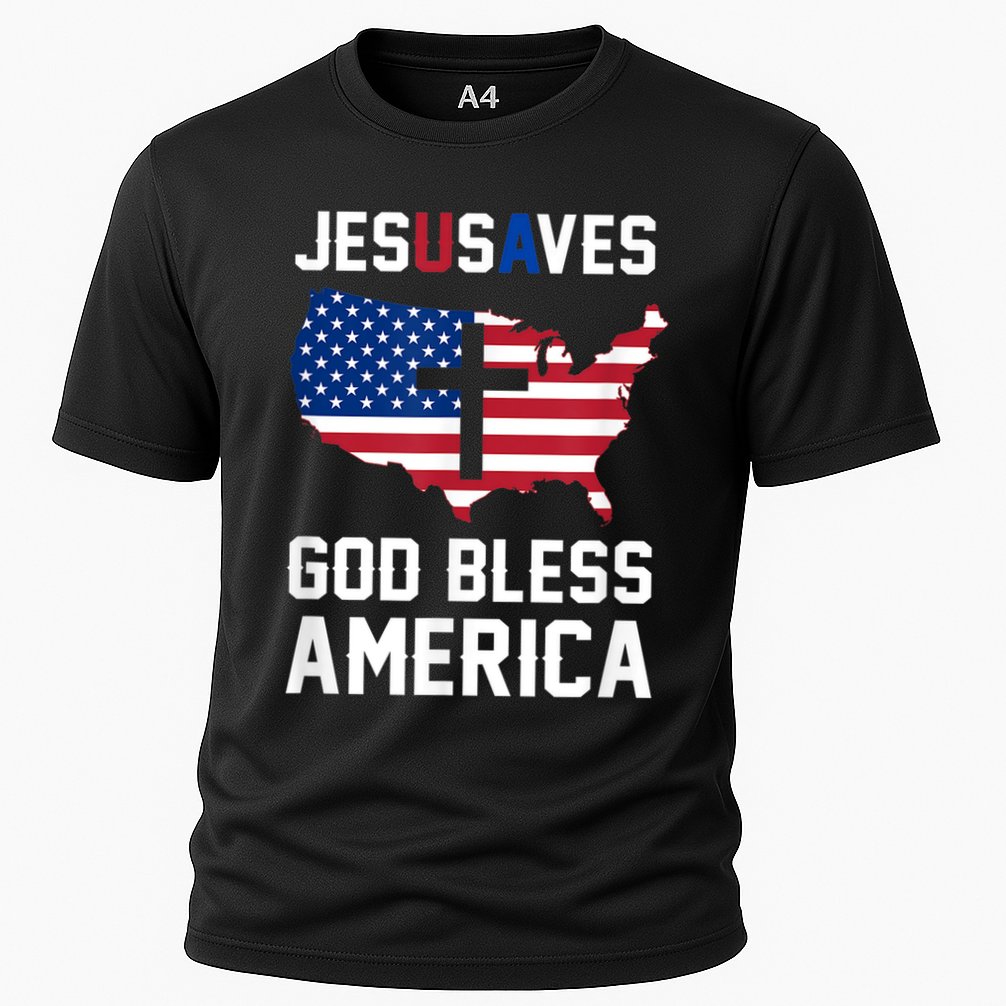 Funny Christian Jesus Saves Patriotic USA God Bless America Cooling Performance Crew T-Shirt
