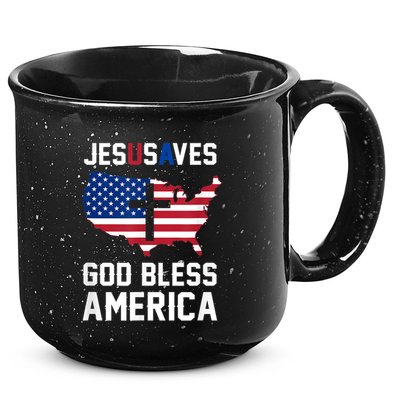 Funny Christian Jesus Saves Patriotic USA God Bless America 15oz Campfire Ceramic Mug