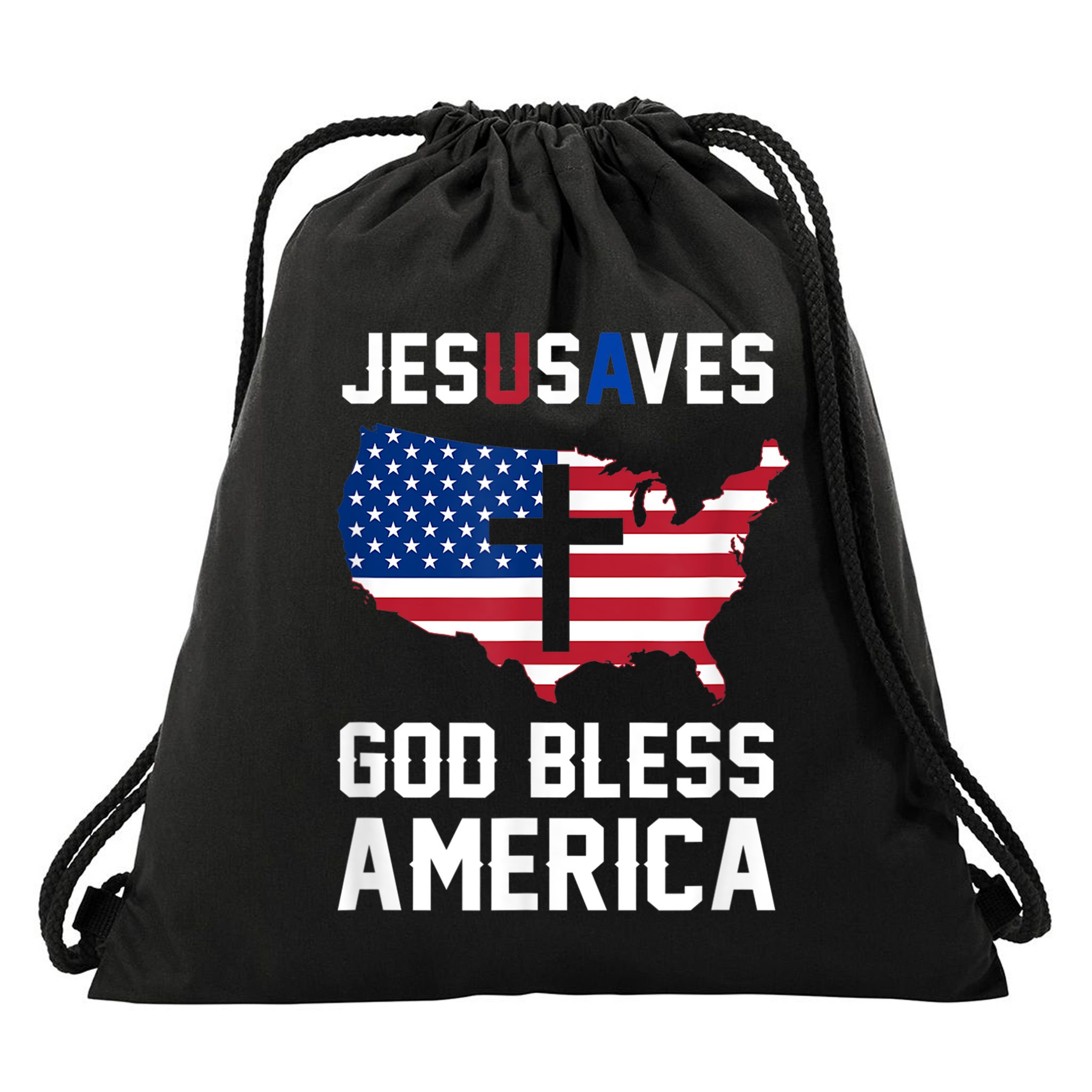 Funny Christian Jesus Saves Patriotic USA God Bless America Drawstring Bag