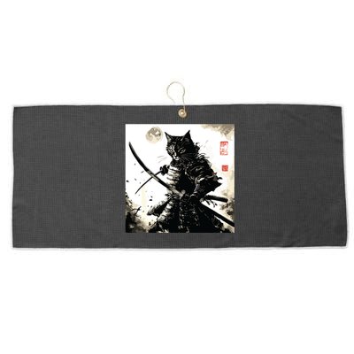 Funny Cat Japanese Samurai Ukiyoe Art Large Microfiber Waffle Golf Towel