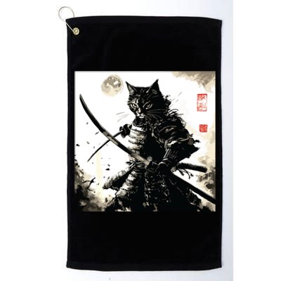 Funny Cat Japanese Samurai Ukiyoe Art Platinum Collection Golf Towel